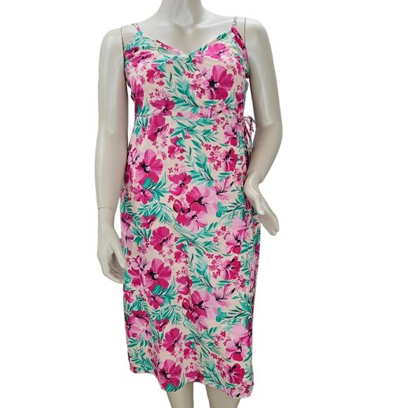 J. Crew Factory Dresses & Skirts - J Crew Dress Womens Size 12 Floral Wrap Midi Length Sleeveless Pink Green